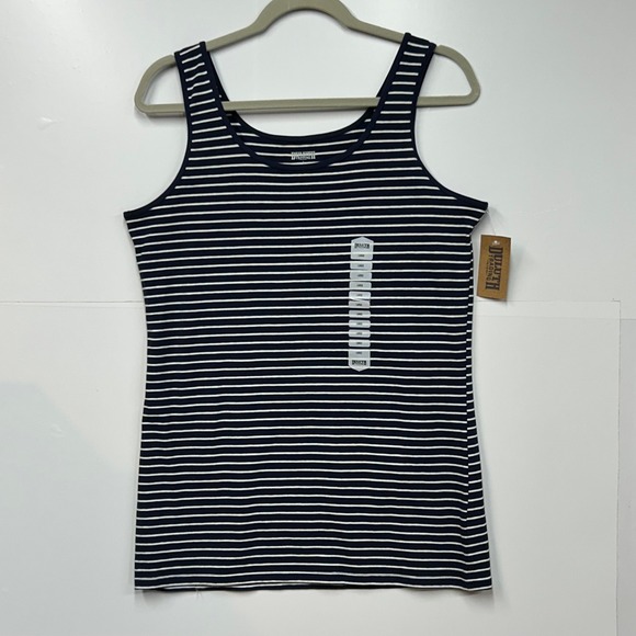 Duluth Trading Co Tops - Duluth Trading Co L Womens No-Yank Tank Navy Blue Striped Sleeveless Top NWT